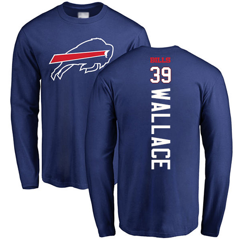 Men NFL Buffalo Bills #39 Levi Wallace Royal Blue Backer Long Sleeve T Shirt